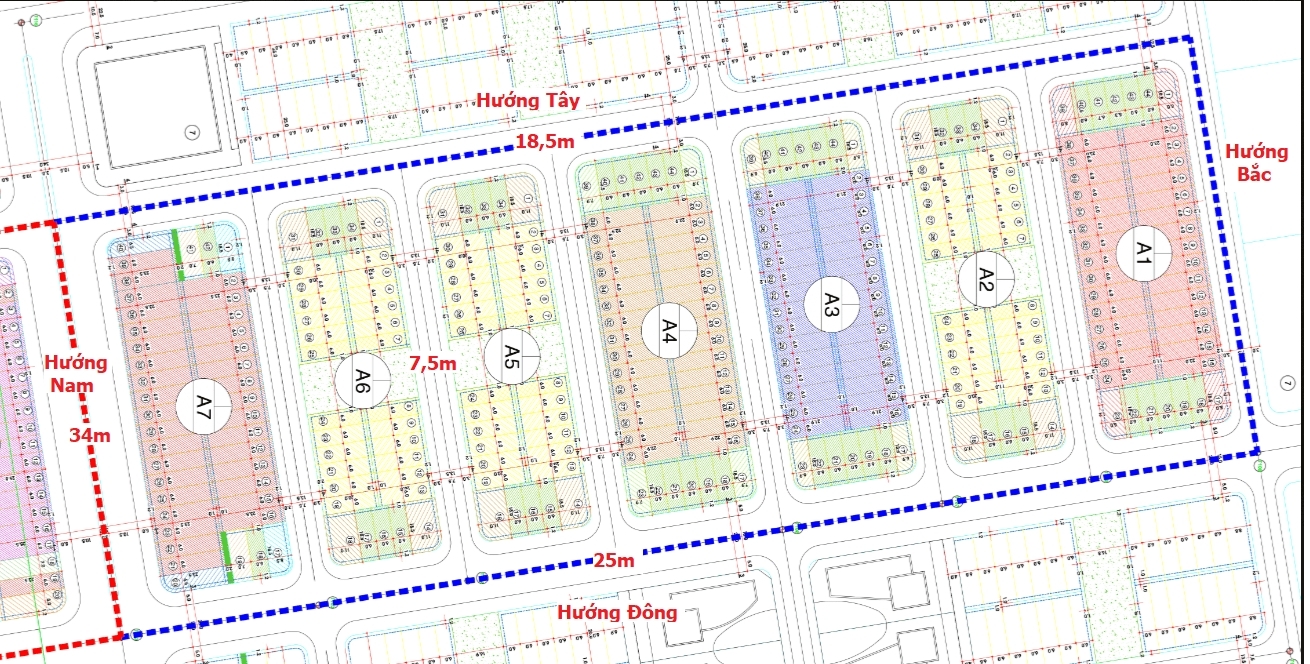Mặt bằng tổng thể giai đoạn 1 khu A1 - A7
